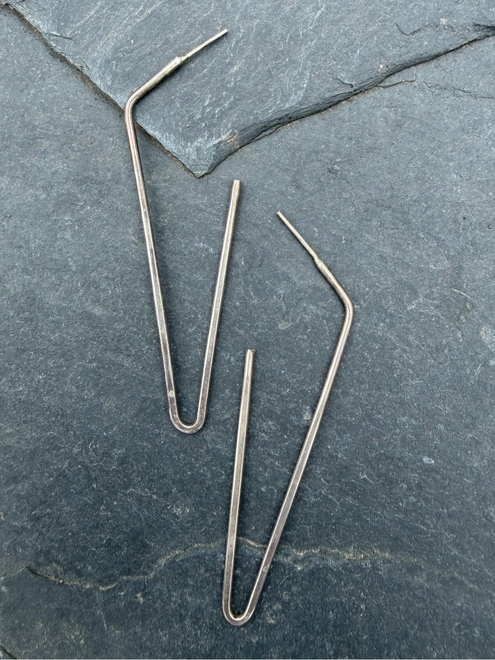 Vintage Sterling Silver Minimalist Angular Drop Line Earrings